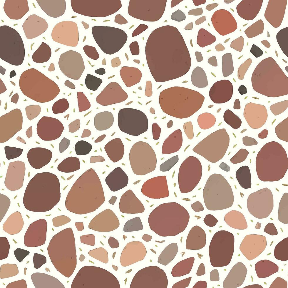Minimalist Pebble Stones or Cobblestones Seamless Texture Pattern Hand Drawn Painting Illustration with Pastel Color Palette vector