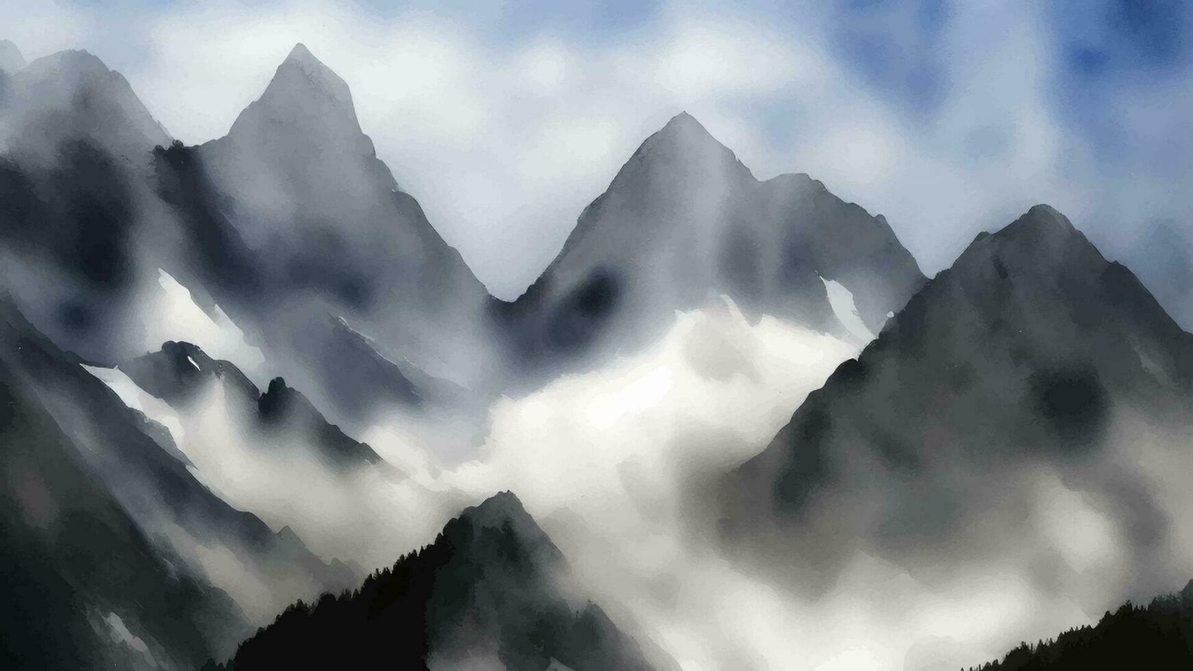 Beautiful Mountains Landscape Watercolor Painting vector