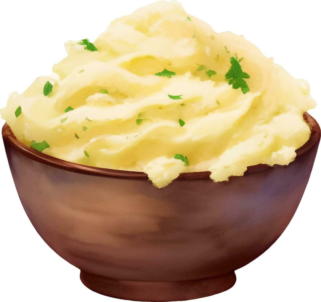 Mashed Potato on a Bowl Isolated Hand Drawn Painting Illustration vector