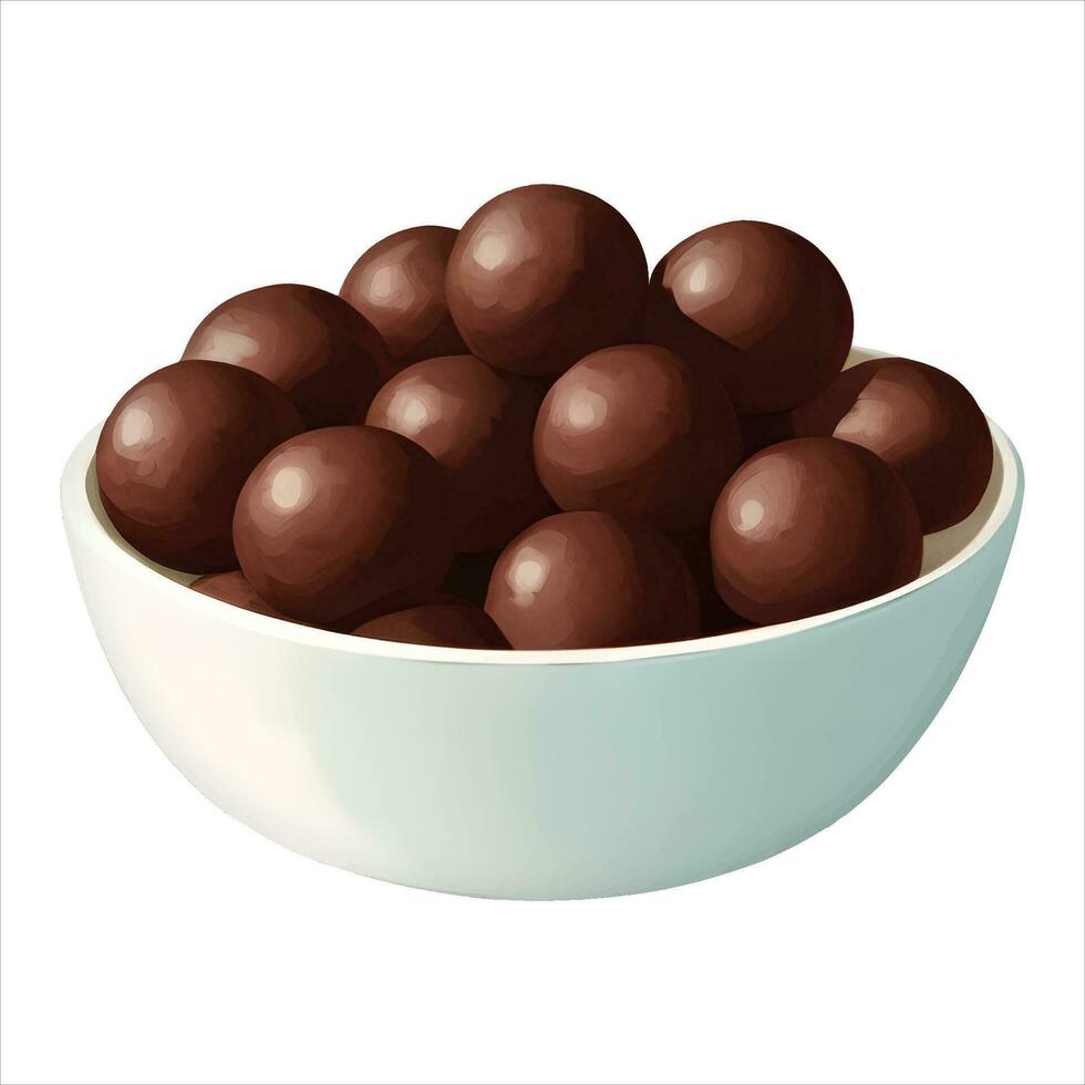 chocolate pelotas en cuenco aislado detallado mano dibujado pintura ilustración vector