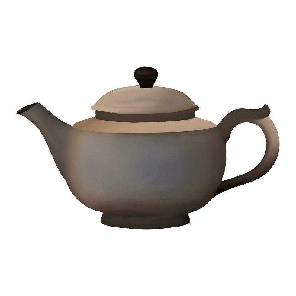 Clay Teapot Watercolor Isolated Hand Drawn Painting Illustration vector