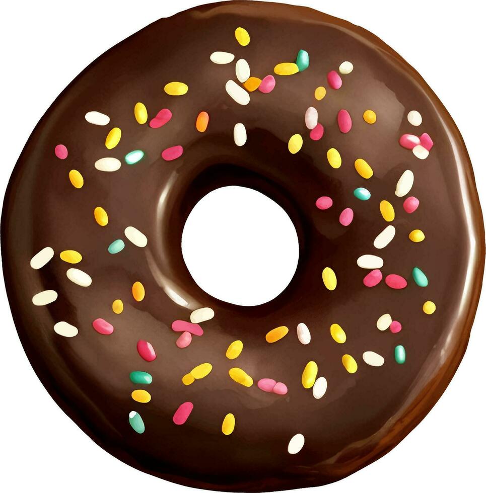 Chocolate Donut or Doughnut with Sprinkles Detailed Hand Drawn Illustration Vector Isolated