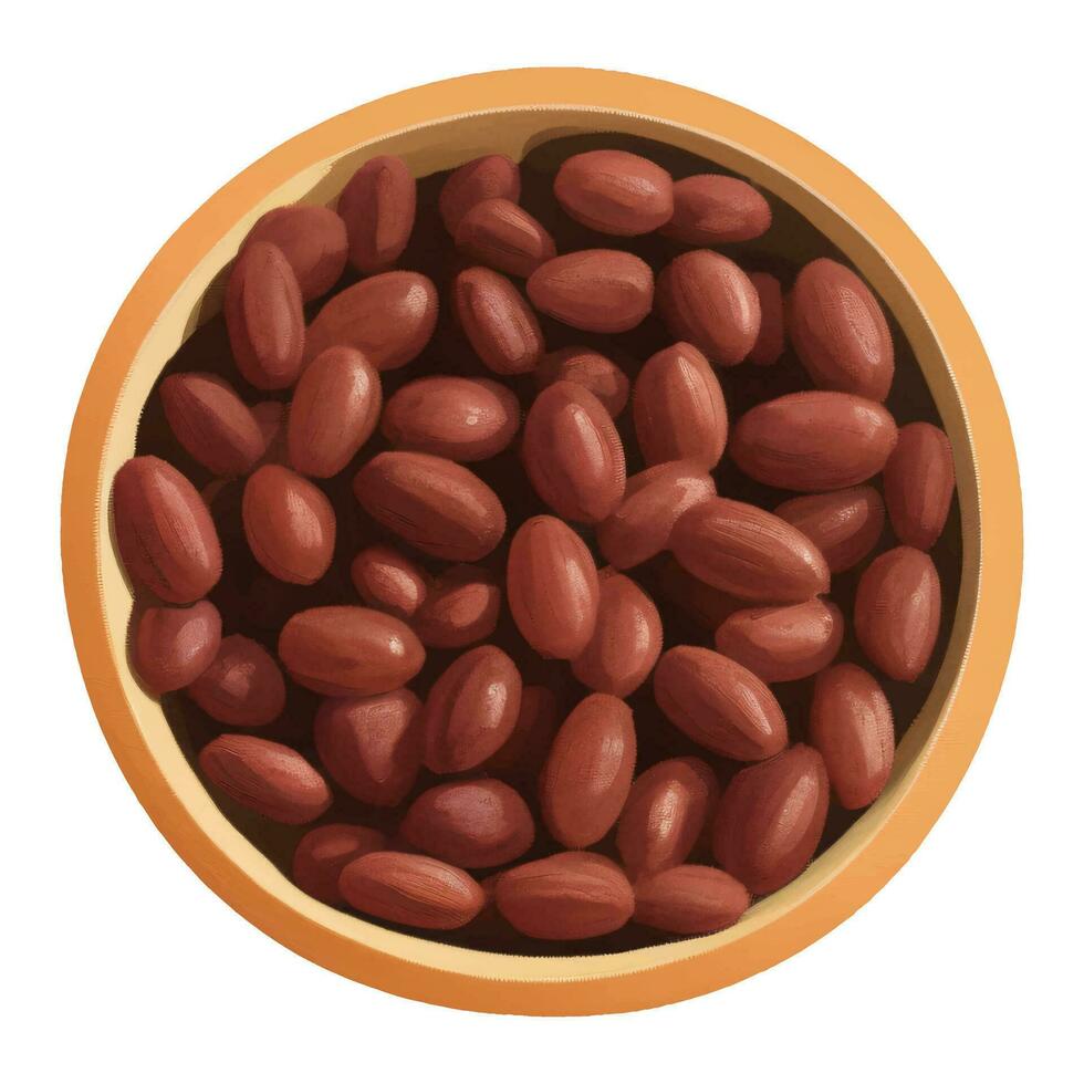 Cocoa Beans on Wooden Bowl Top View Isolated Hand Drawn Painting Illustration vector