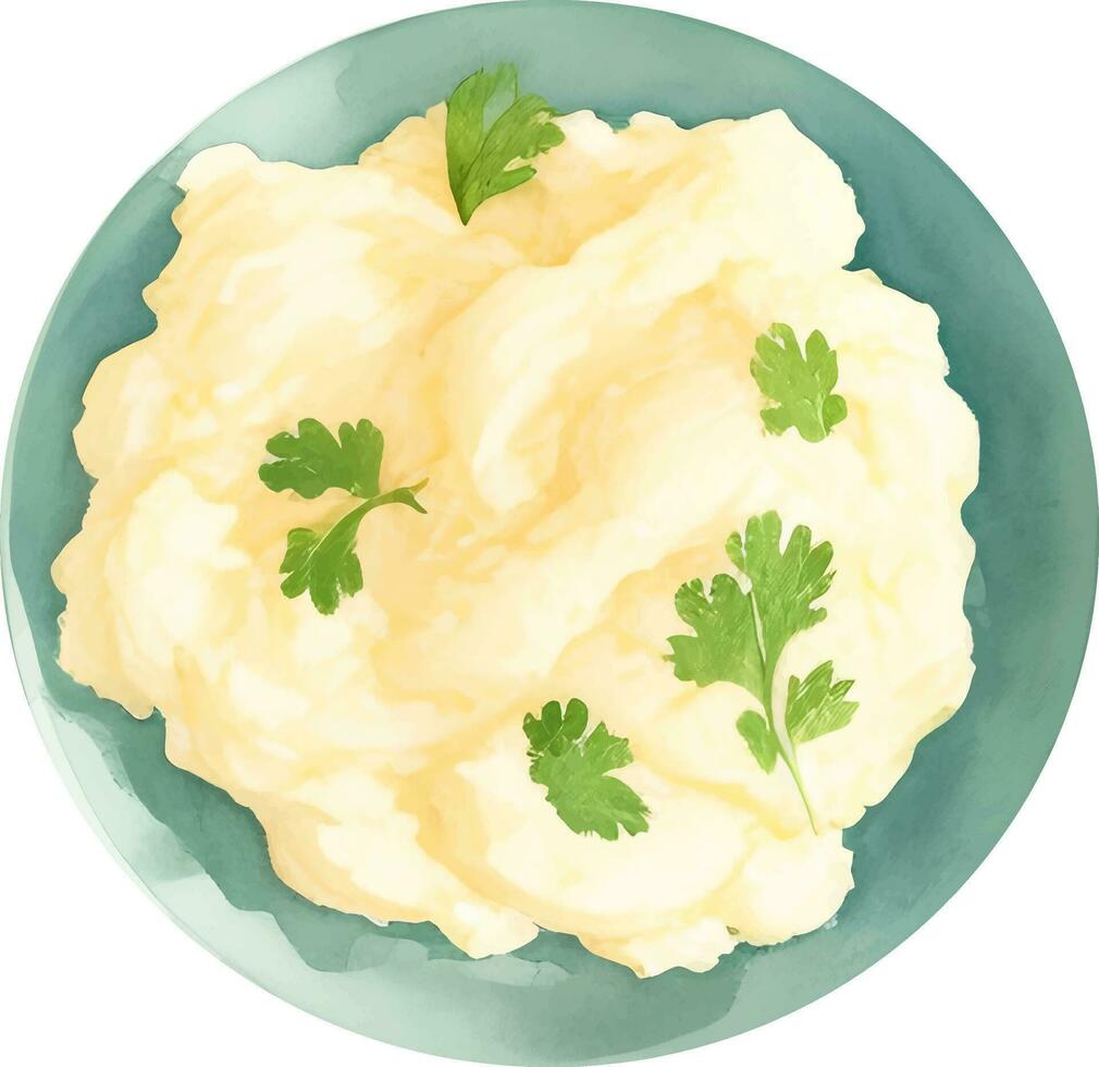 Mashed Potato Top View Isolated Hand Drawn Painting Illustration vector