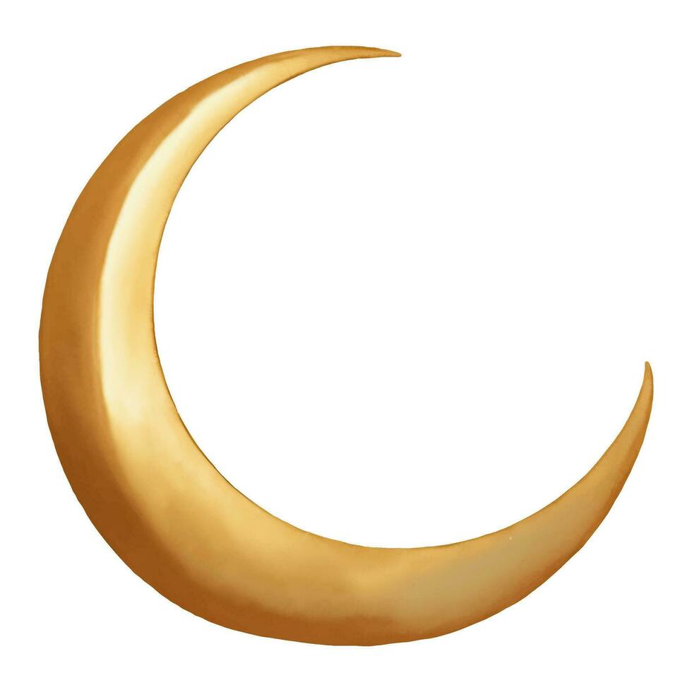 Islamic Golden Crescent Moon Isolated Hand Drawn Painting Illustration vector