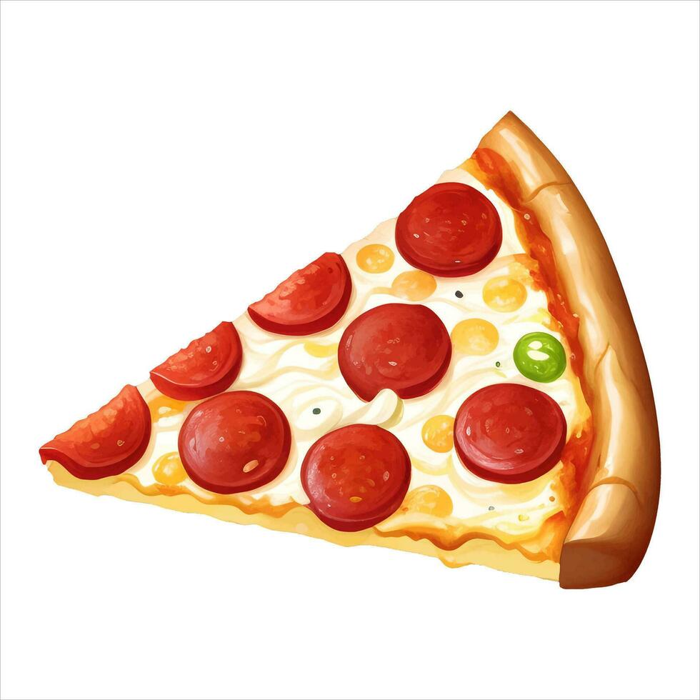 Pepperoni Cheese Pizza Slice Isolated Detailed Hand Drawn Painting Illustration vector