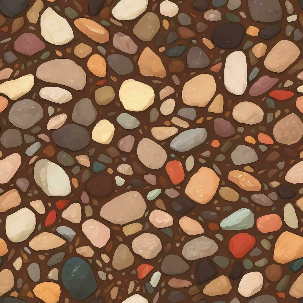 Pebble Stones or Cobblestones Detailed Hand Drawn Painting Illustration with Natural Brown Color Palette vector