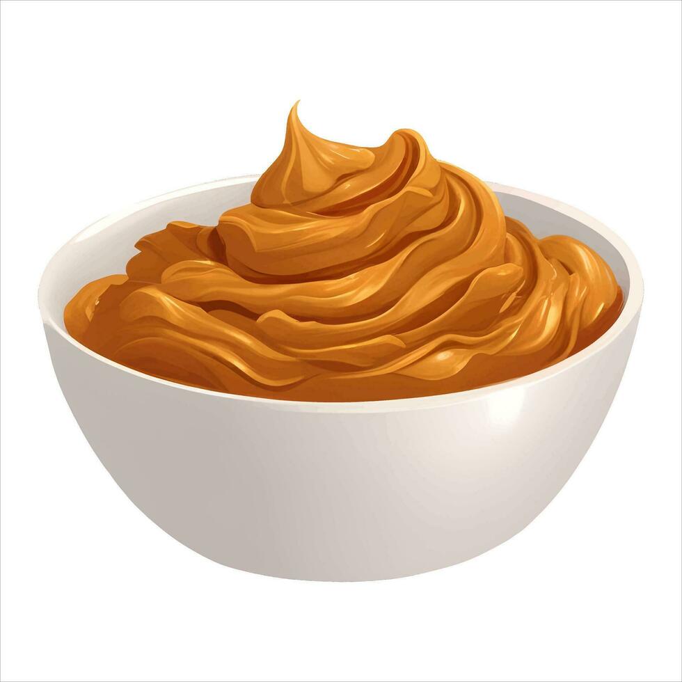 Peanut Butter in White Bowl Isolated Detailed Hand Drawn Painting Illustration vector