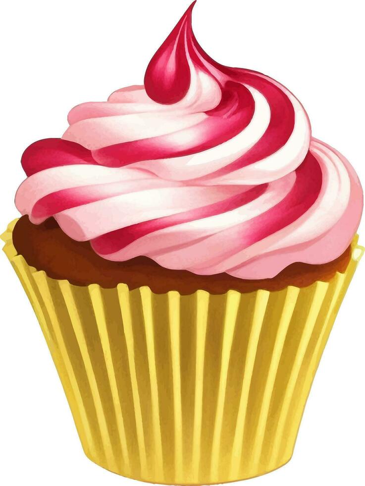 Cupcake with Strawberry Cream Detailed Beautiful Hand Drawn Vector Illustration