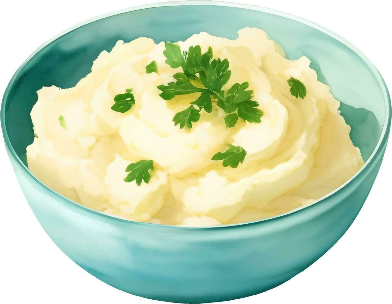 Mashed Potato on a Bowl Isolated Hand Drawn Painting Illustration vector