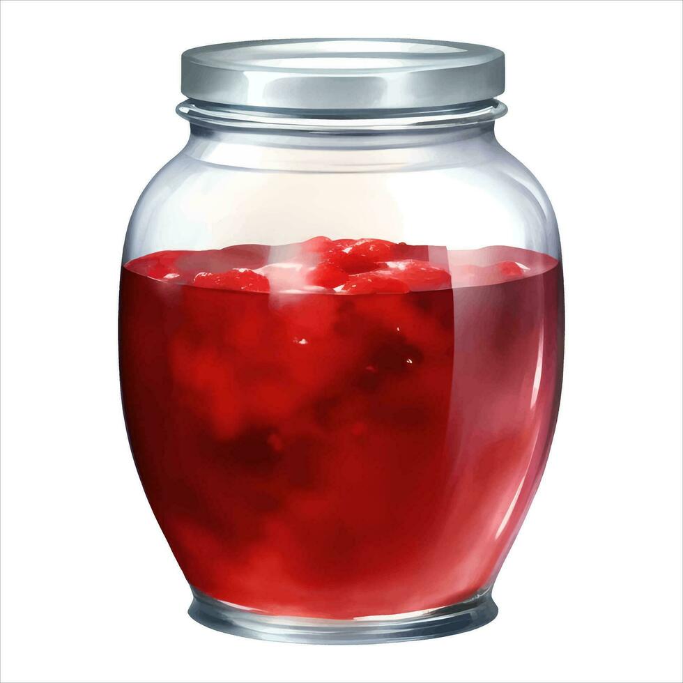 Strawberry Jam in Jar Isolated Detailed Hand Drawn Painting Illustration vector