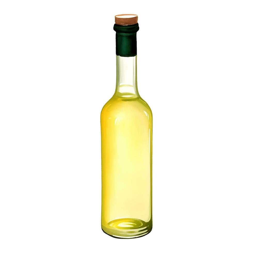 Virgin Olive Oil in Glass Bottle Isolated Hand Drawn Painting Illustration vector