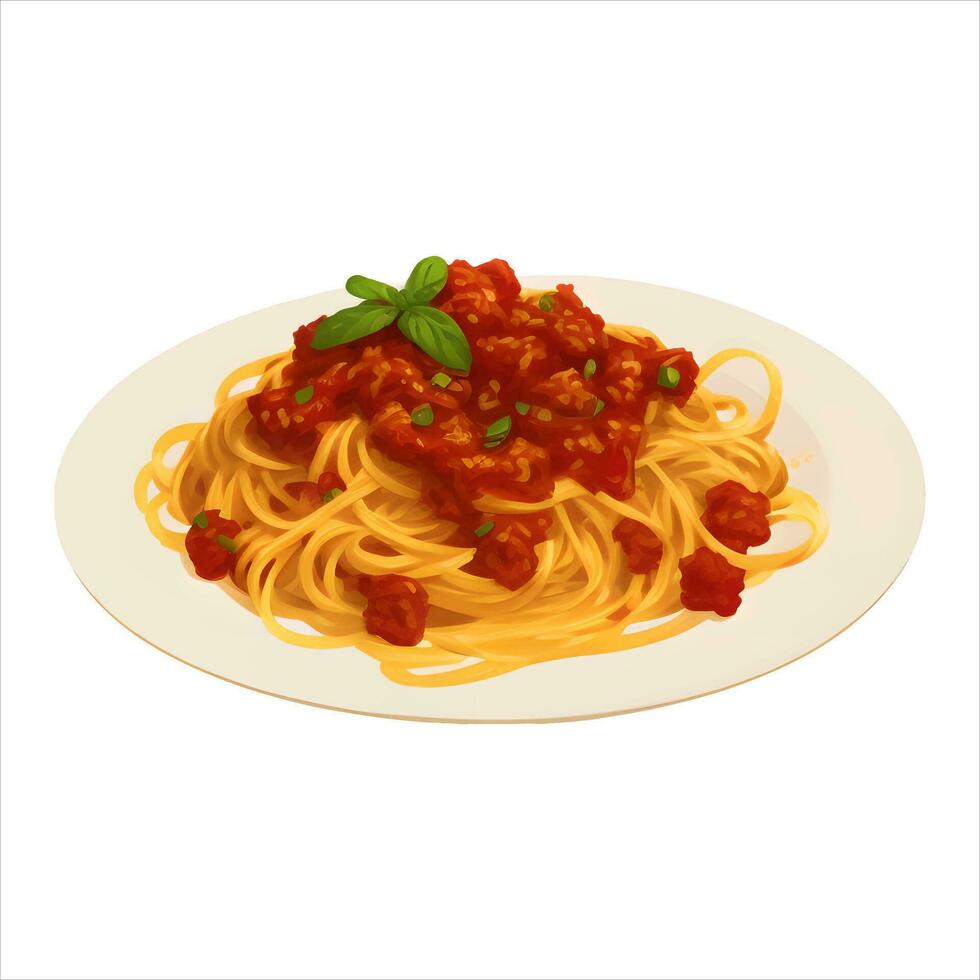 Noodle or Spaghetti Pasta in Bowl Isolated Detailed Hand Drawn Painting Illustration vector