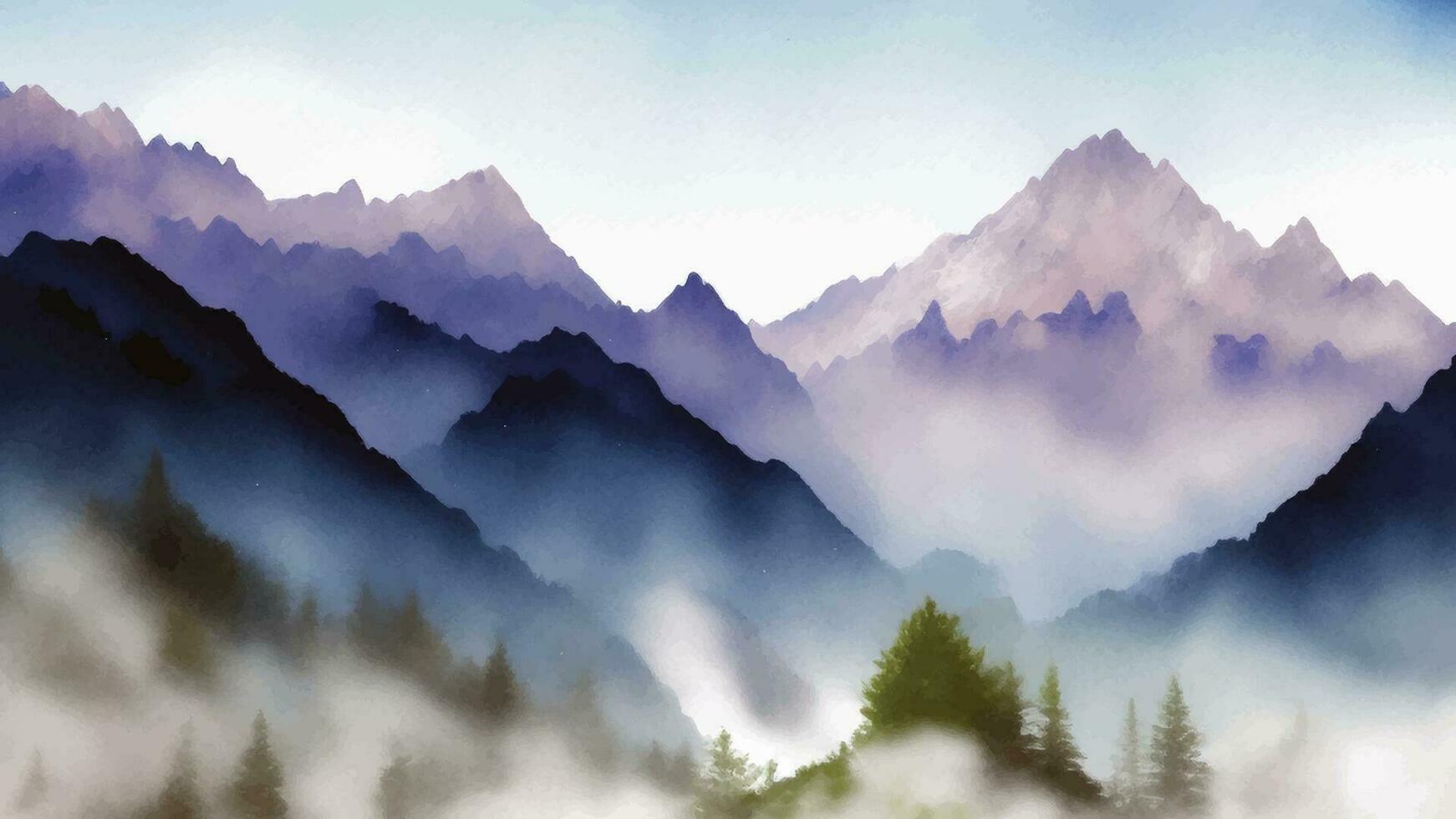 Beautiful Mountains Landscape Watercolor Painting vector