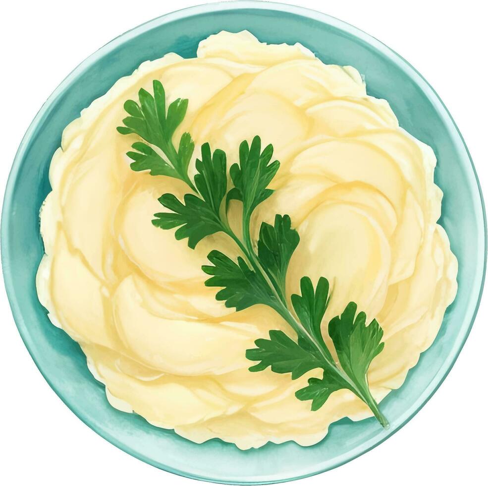 Mashed Potato Top View Isolated Hand Drawn Painting Illustration vector