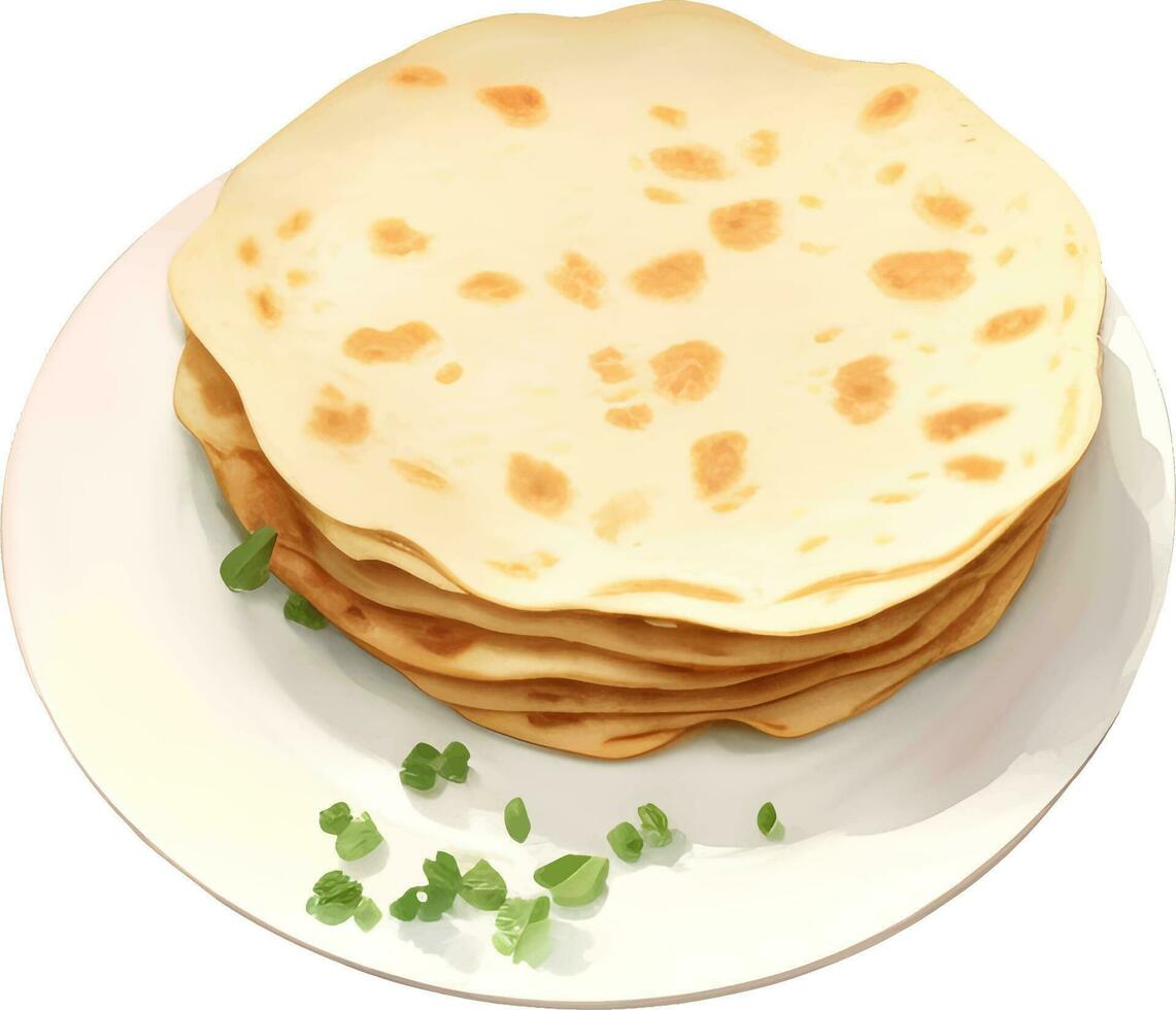Plain Tortilla Wraps on Plate Isolated Hand Drawn Painting Illustration vector