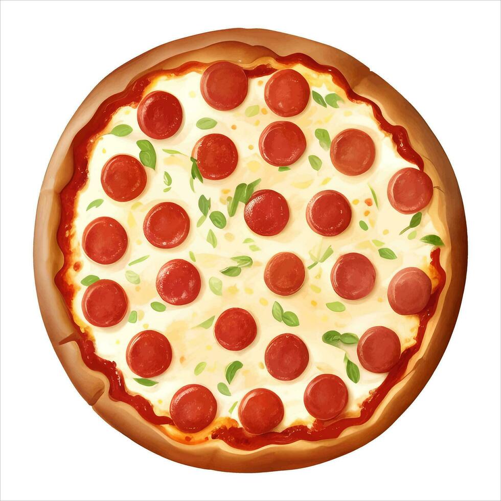 pepperoni queso Pizza parte superior ver aislado detallado mano dibujado pintura ilustración vector