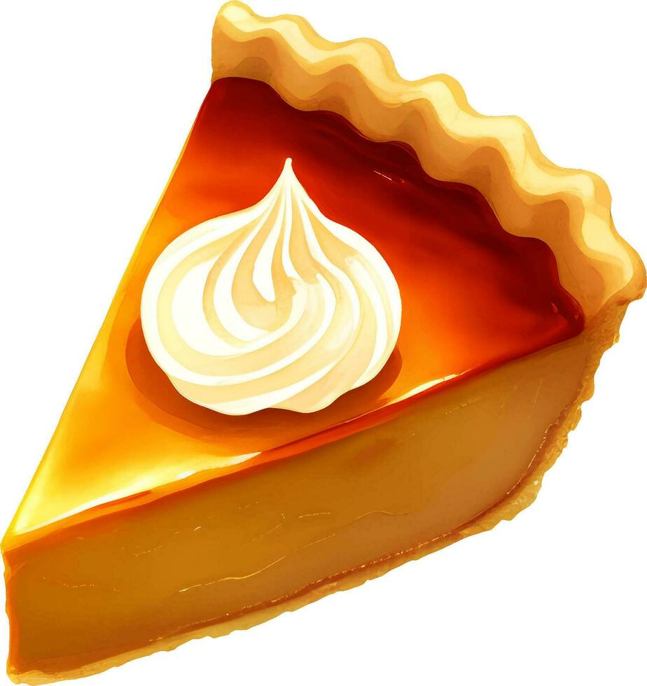 Pumpkin Pie Slice with Cream Isolated Hand Drawn Painting Illustration vector