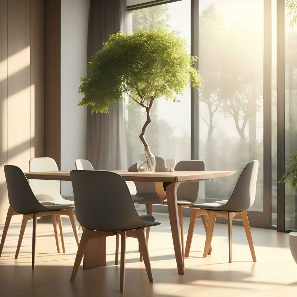 Bright and Airy Dining Room with Plants photo