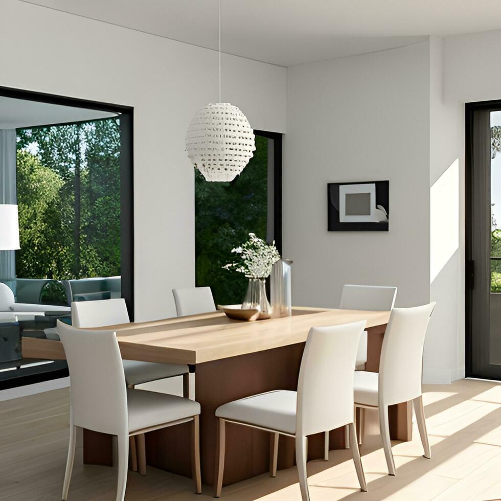 Modern Dining Room interior with Plants and Window View photo