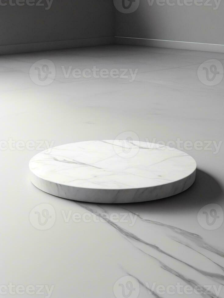 White marble product display on gray room background, Empty gray room photo