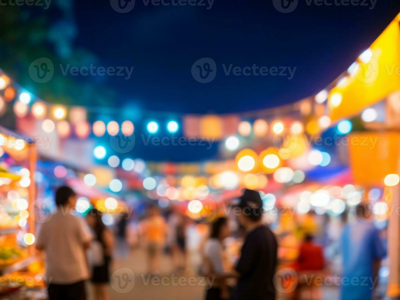 Abstract blurred night market with lights bokeh background photo