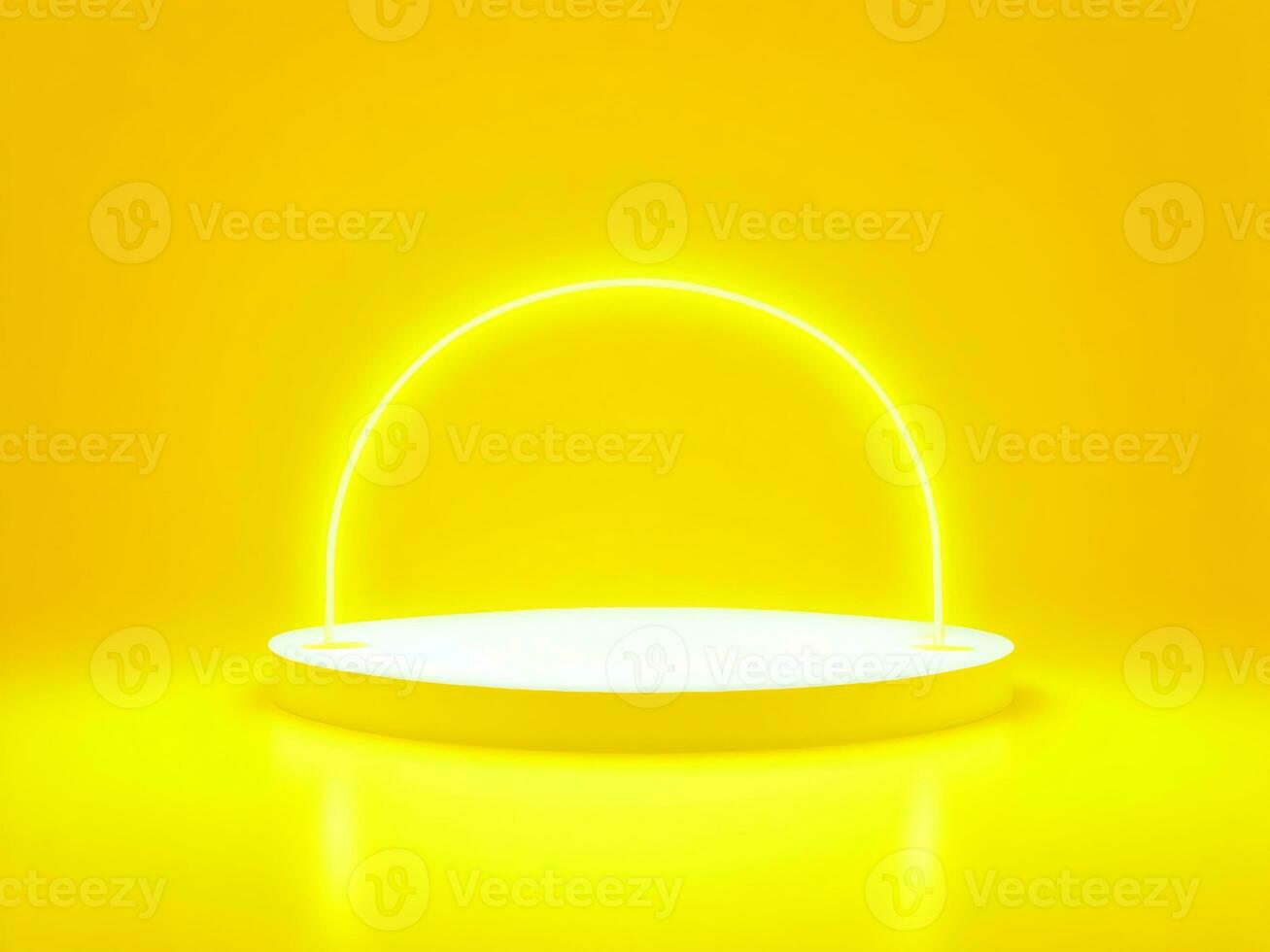 Yellow and white podium with yellow neon circle, Yellow background, Podium Display photo