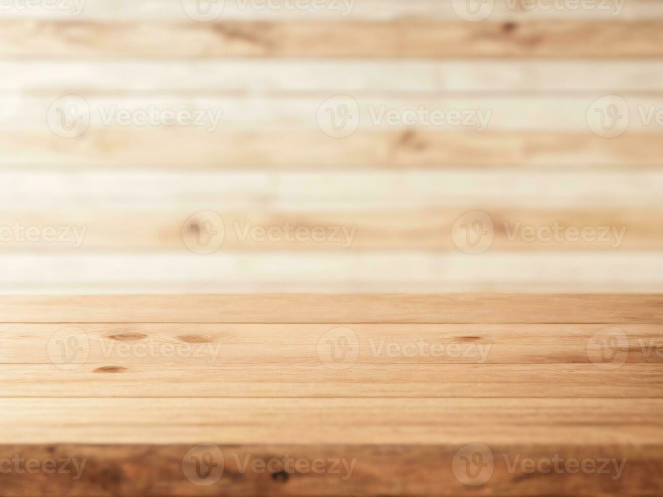 Empty hard wood table with wooden wall panels background photo