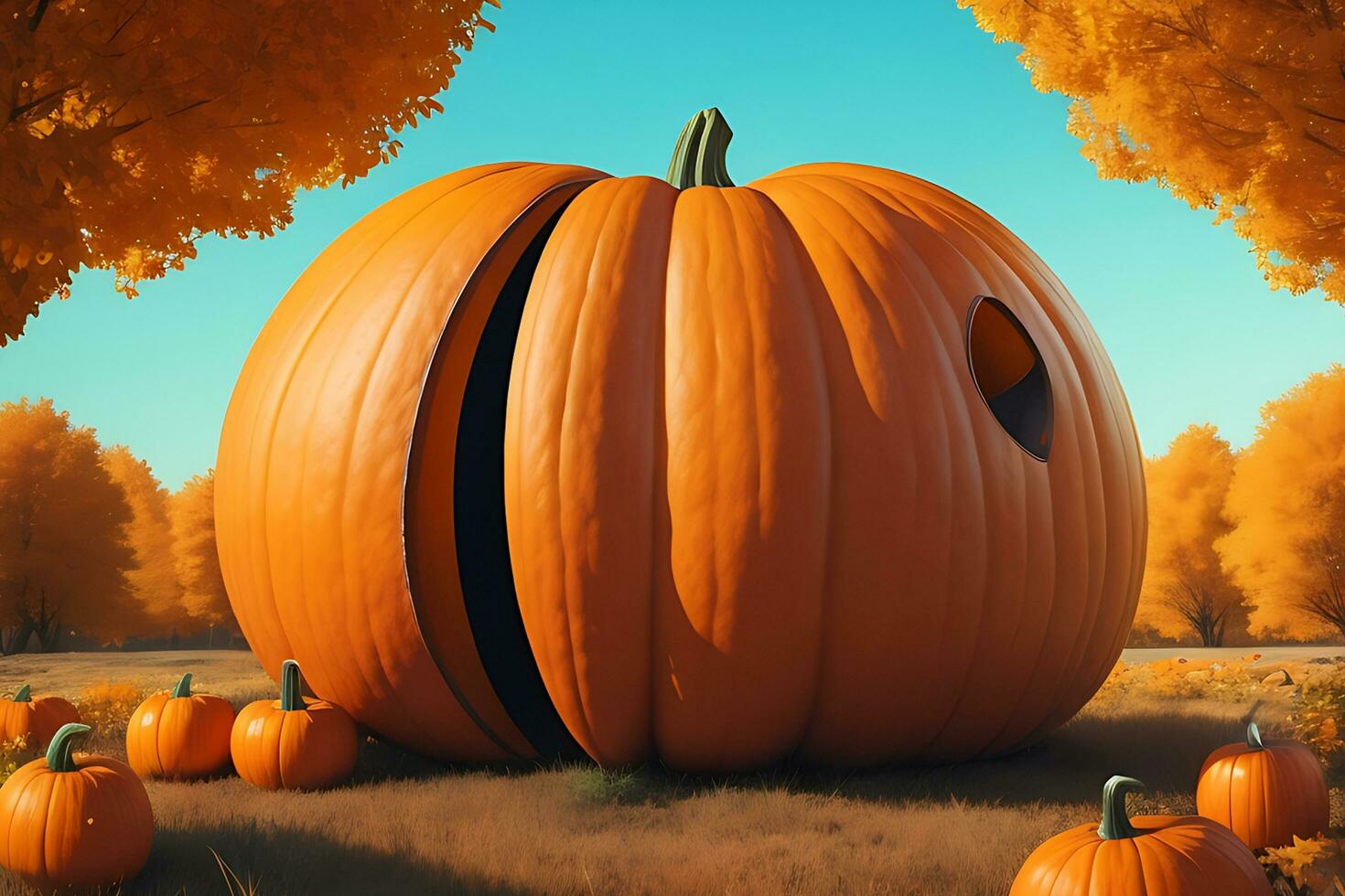 A Large Size of Pumpkin in nature sense futuristic background photo