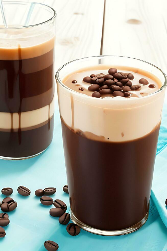 Cold coffee with coffee beans photo