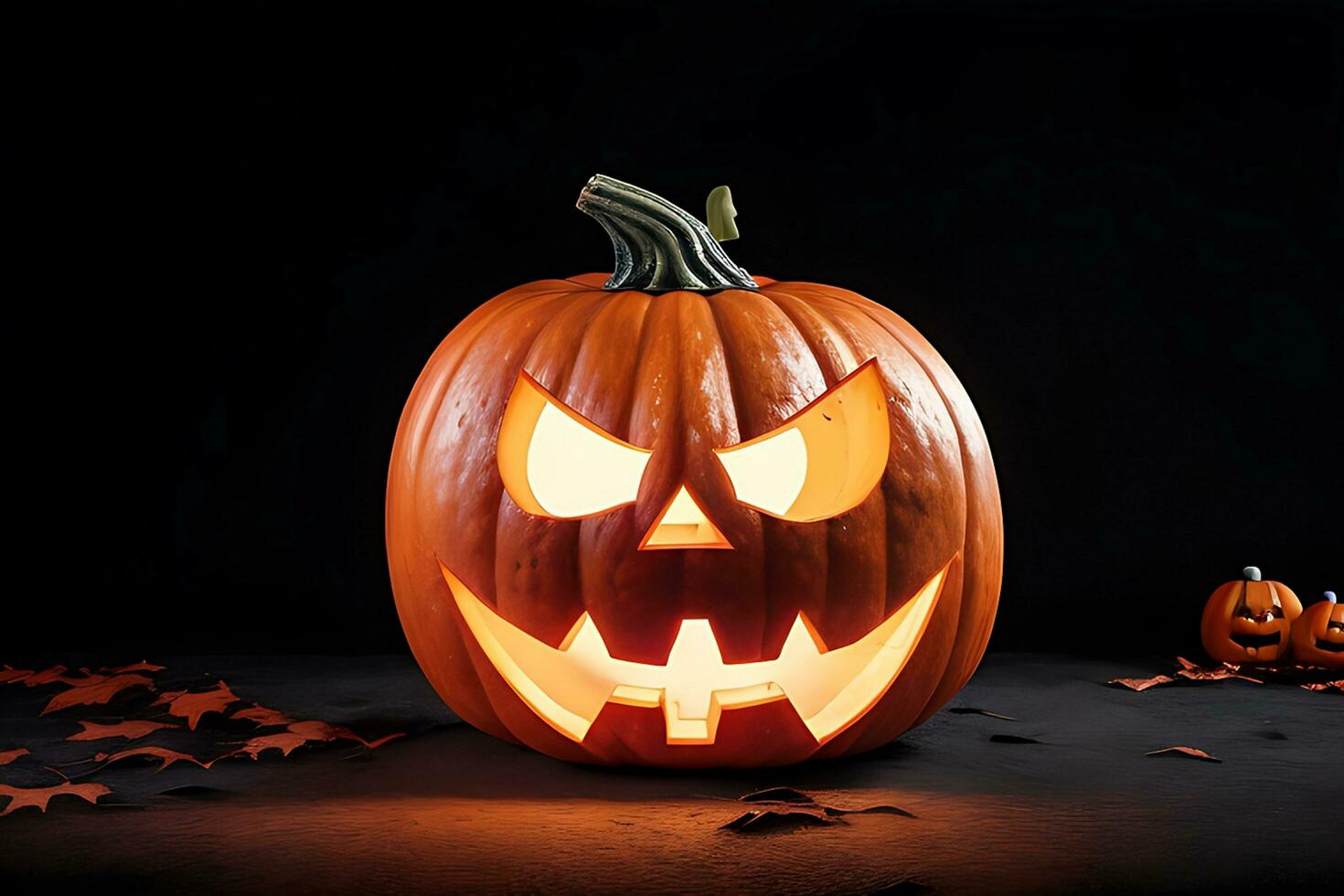 Scary ghost pumpkin with Halloween dark background photo