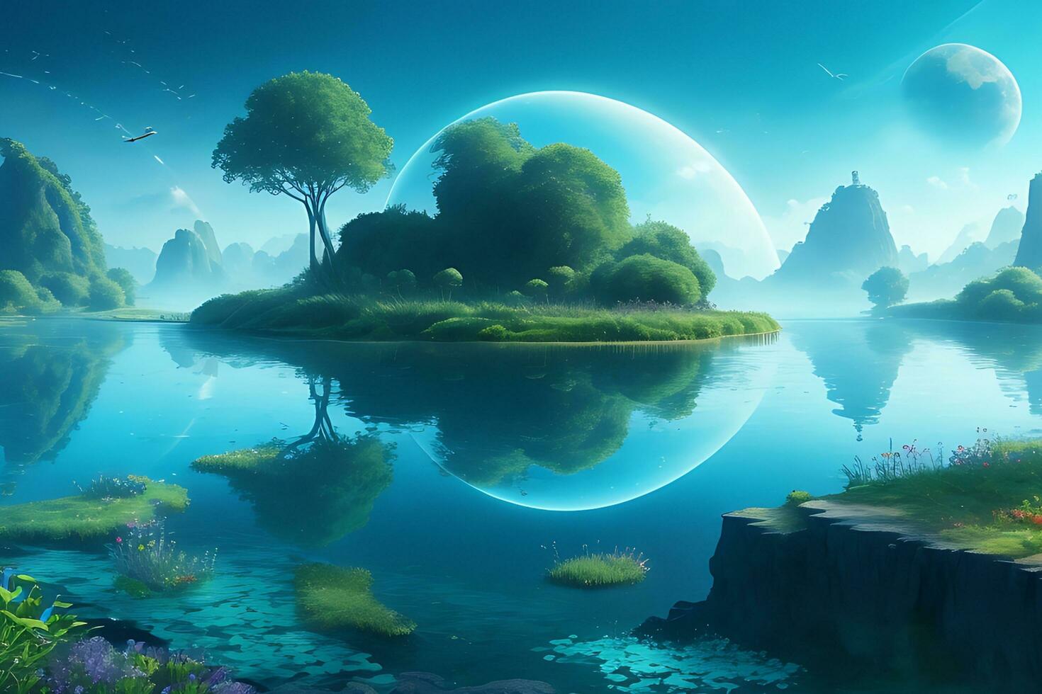 Waterland nature scene futuristic background photo