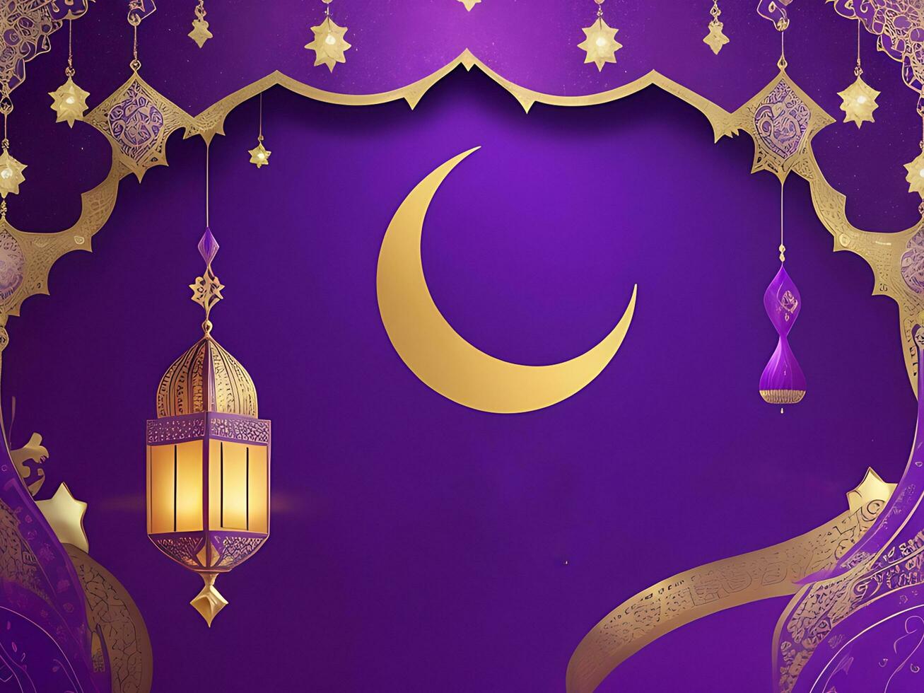 Ramadan theme poster banner with purple and gold background photo