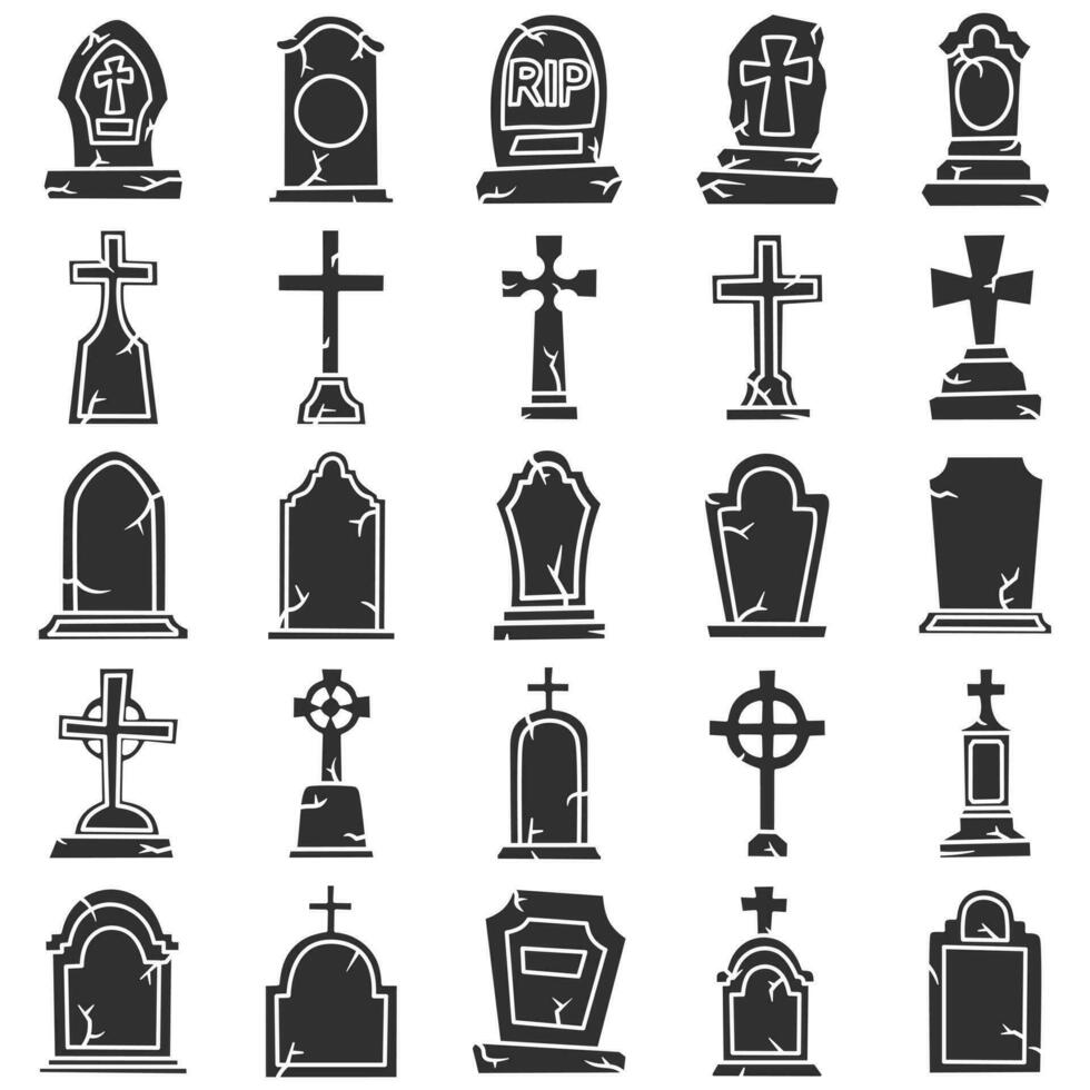vector colección de ilustraciones de lápida sepulcral siluetas