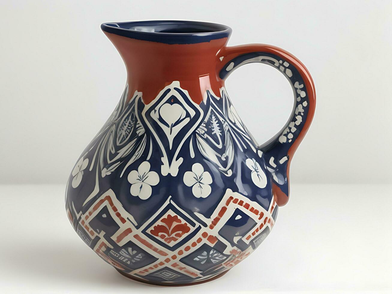 A colorful ceramic jug with a design on the front photo