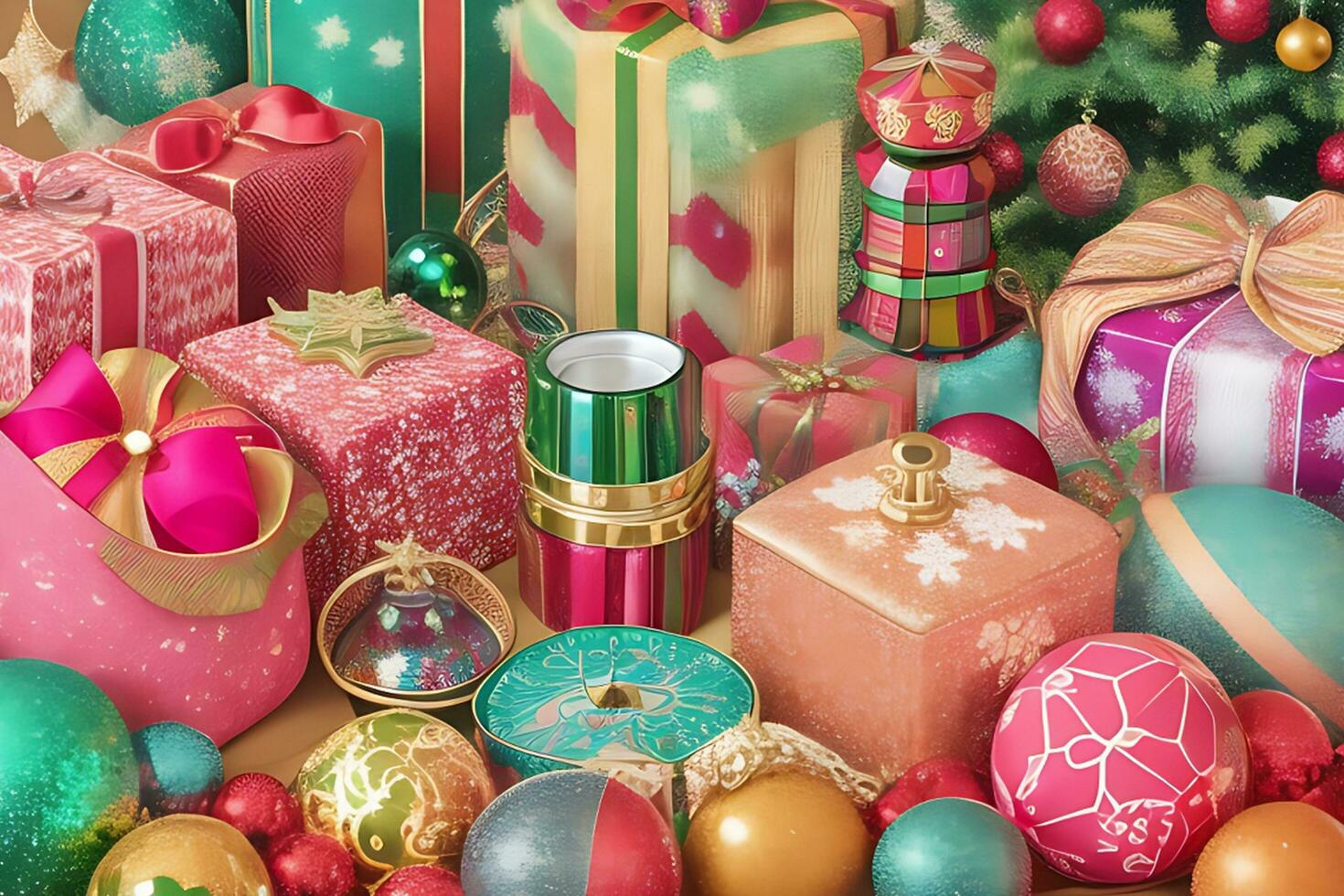 Christmas gifts wrapped in a unique and colorful paper photo