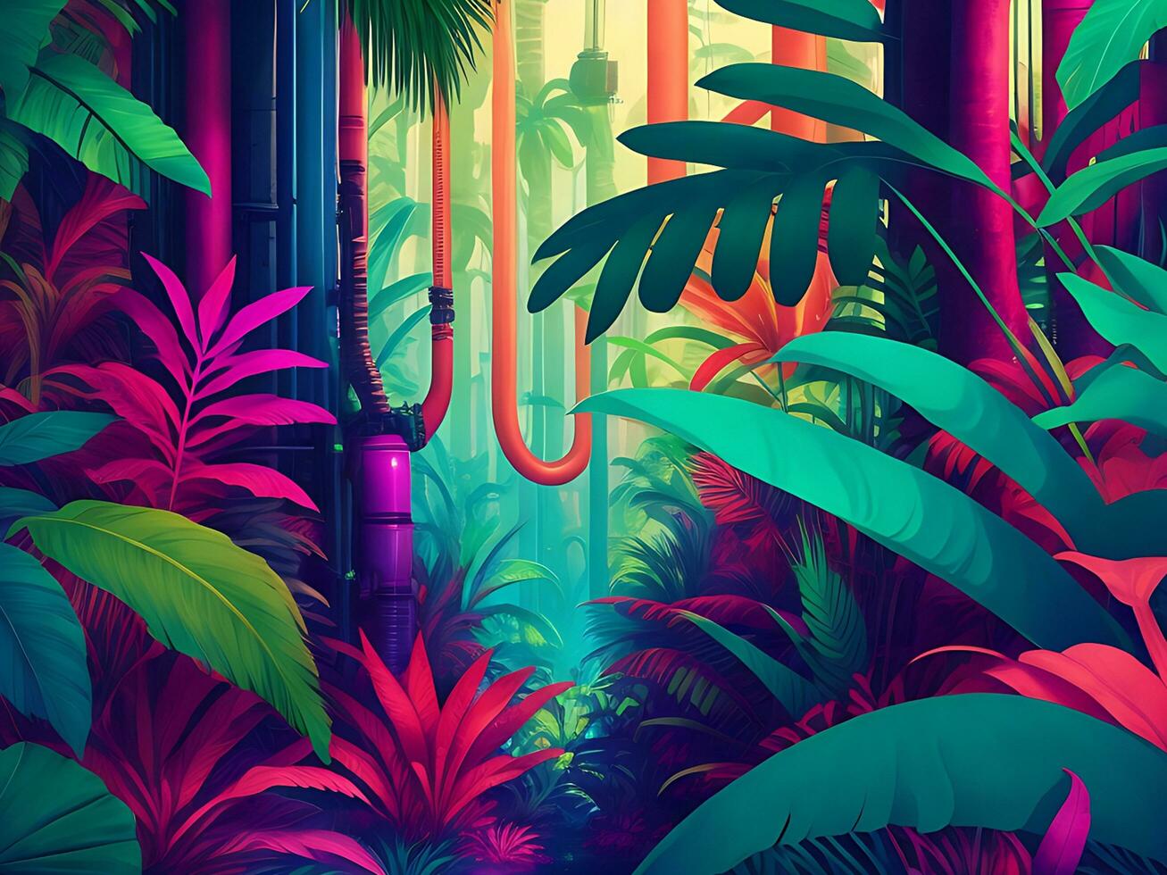 Colorful Futuristic jungle background photo