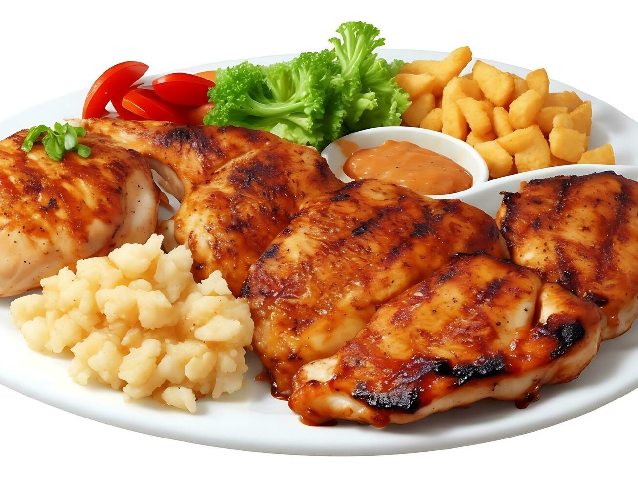 Grilles chicken steak Grilled chicken plate Fried chicken with sauce photo