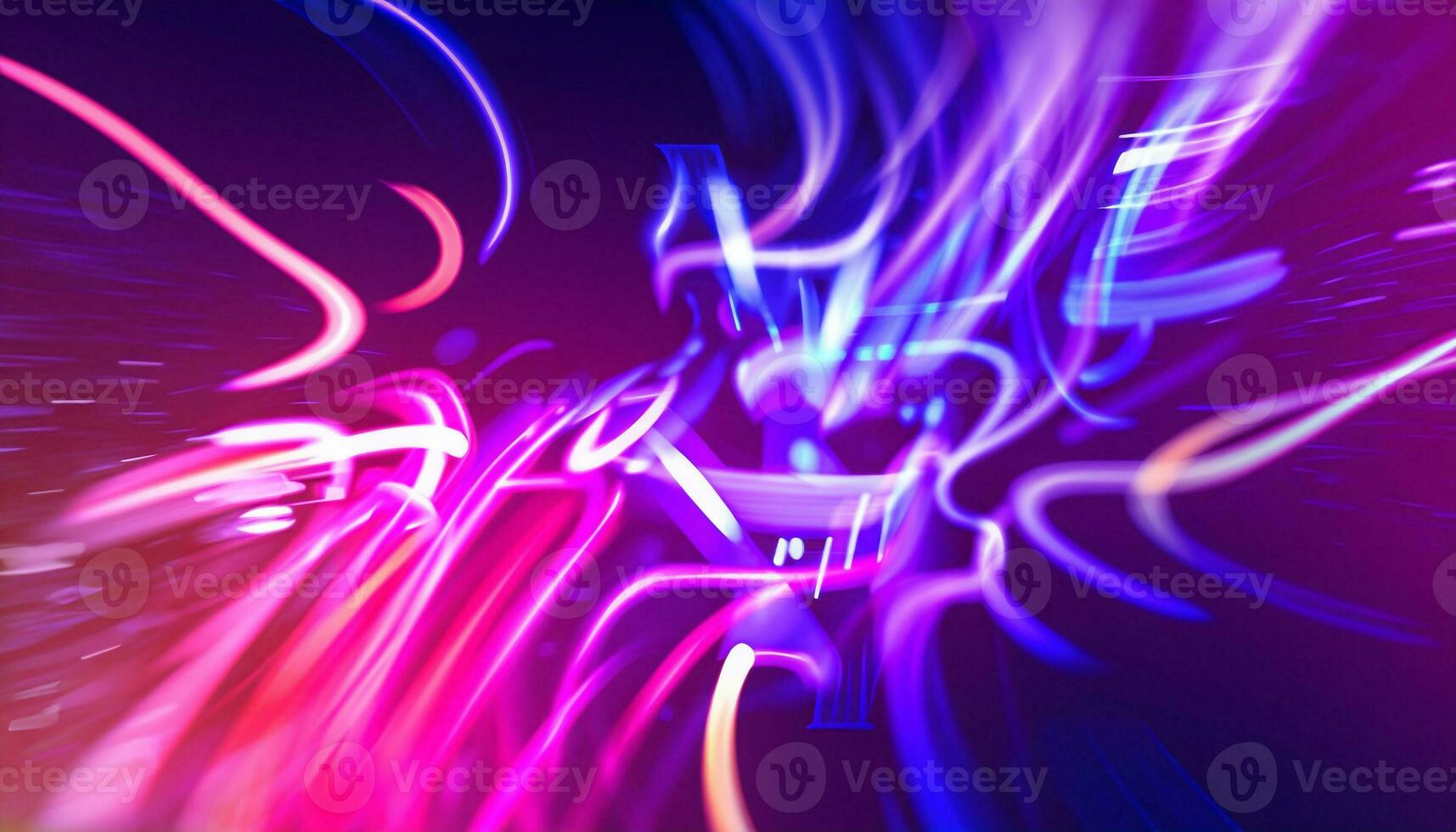 Abstract futuristic background with pink blue neon lines glowing in ultraviolet light, and bokeh lights. photo