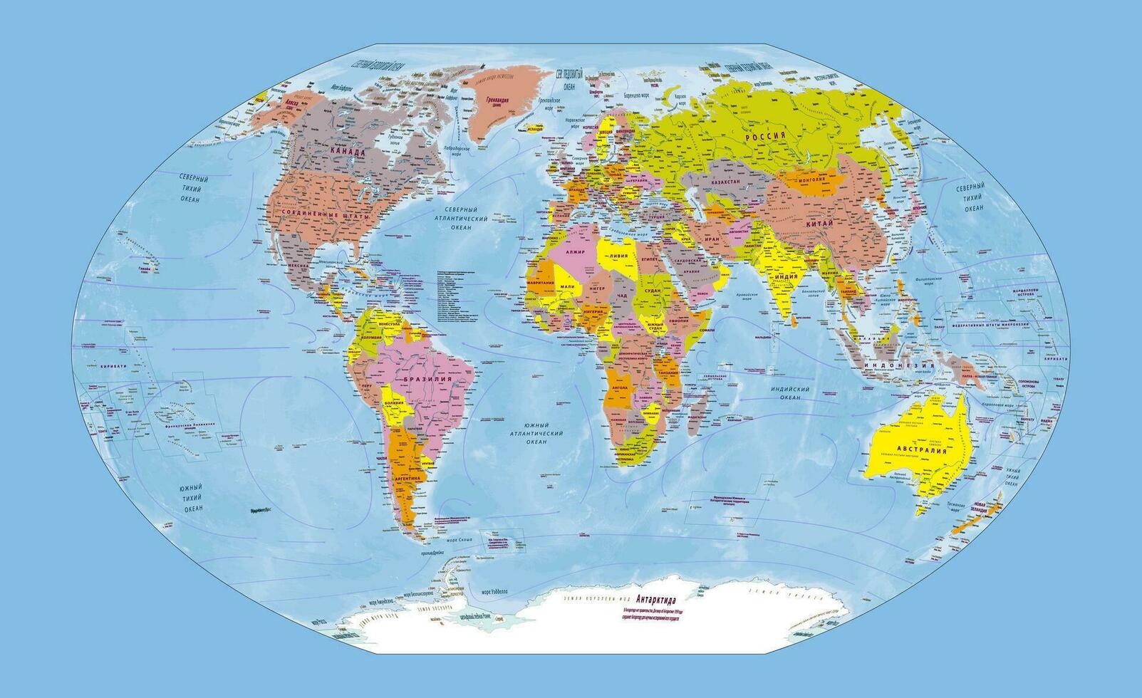 Political world map Russian language Winkel-Tripel projection vector