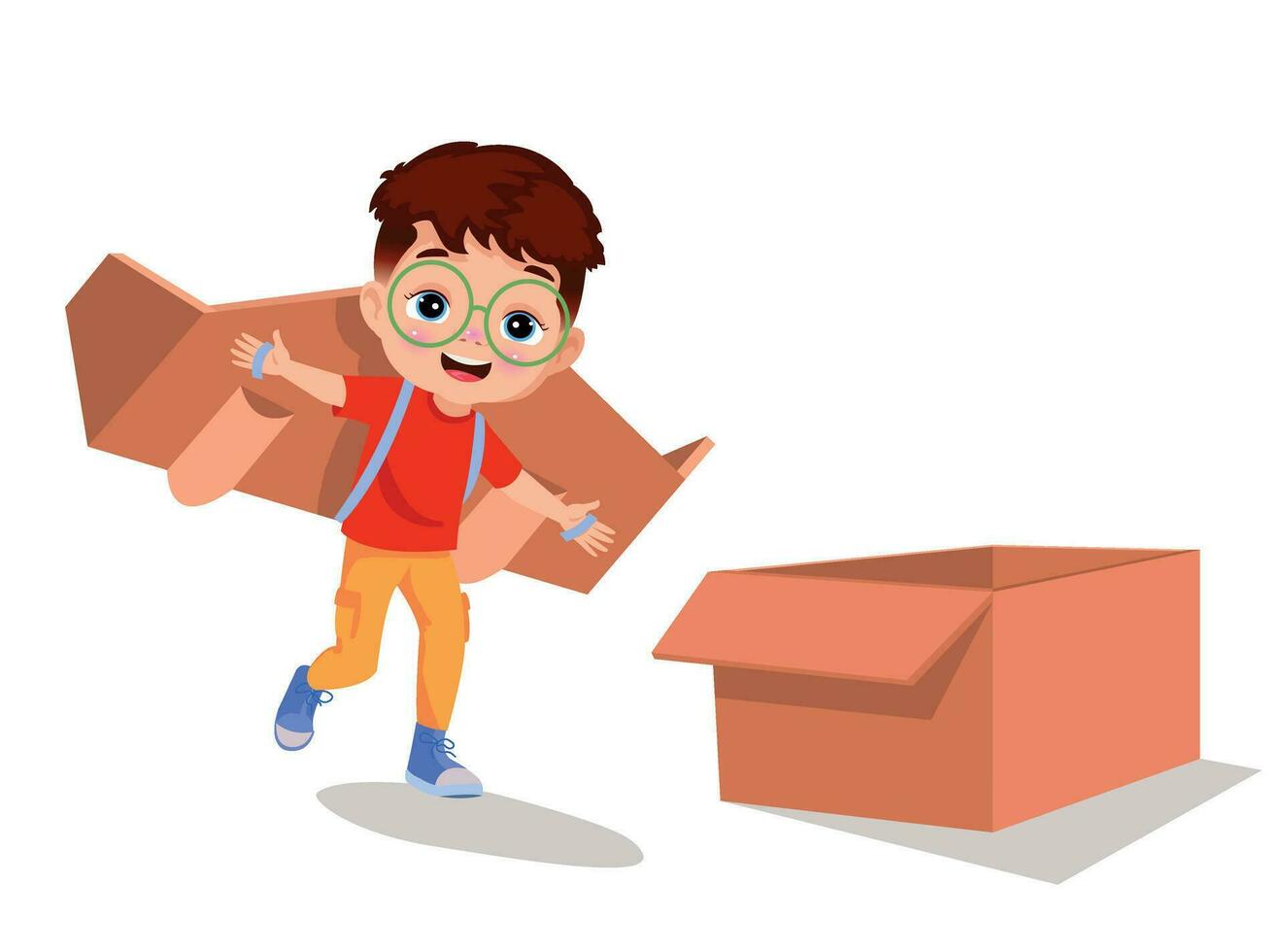 Creative boy playing as pilot with cardboard plane vector