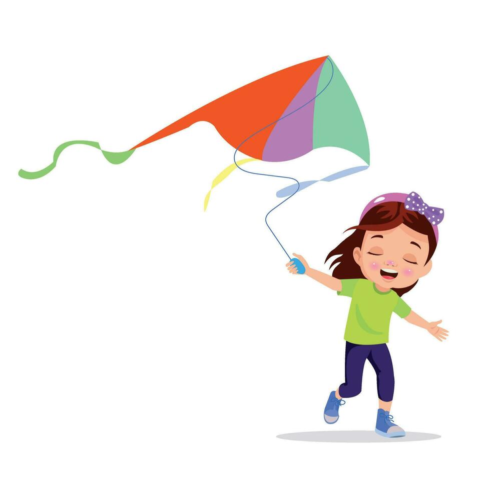 Boy playing kite. Vector illustration of a cheerful boy flying kite