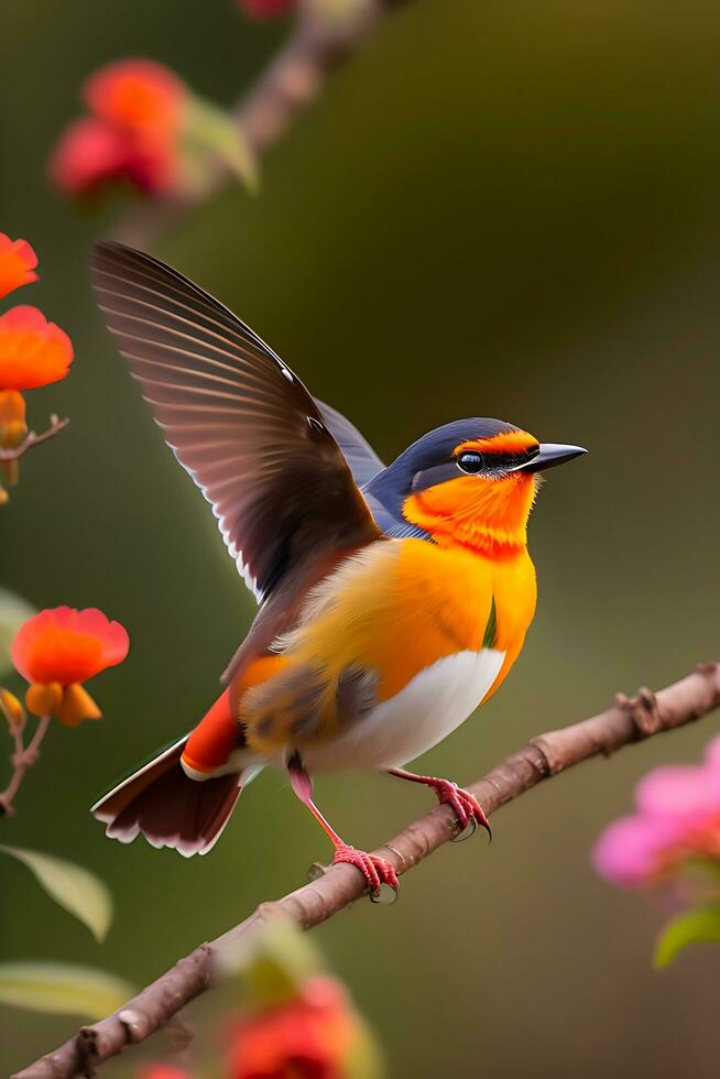 linda pájaro volador en el primavera valores fotos y hermosa gorrión y Robin para fondo de pantalla ai generado Foto