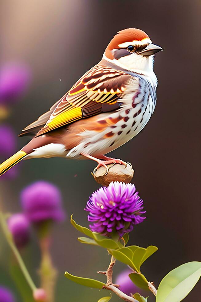 Cute Bird Flying in the Spring Stock Photos and Beautiful Sparrow and Robin for Wallpaper Ai Generated pic