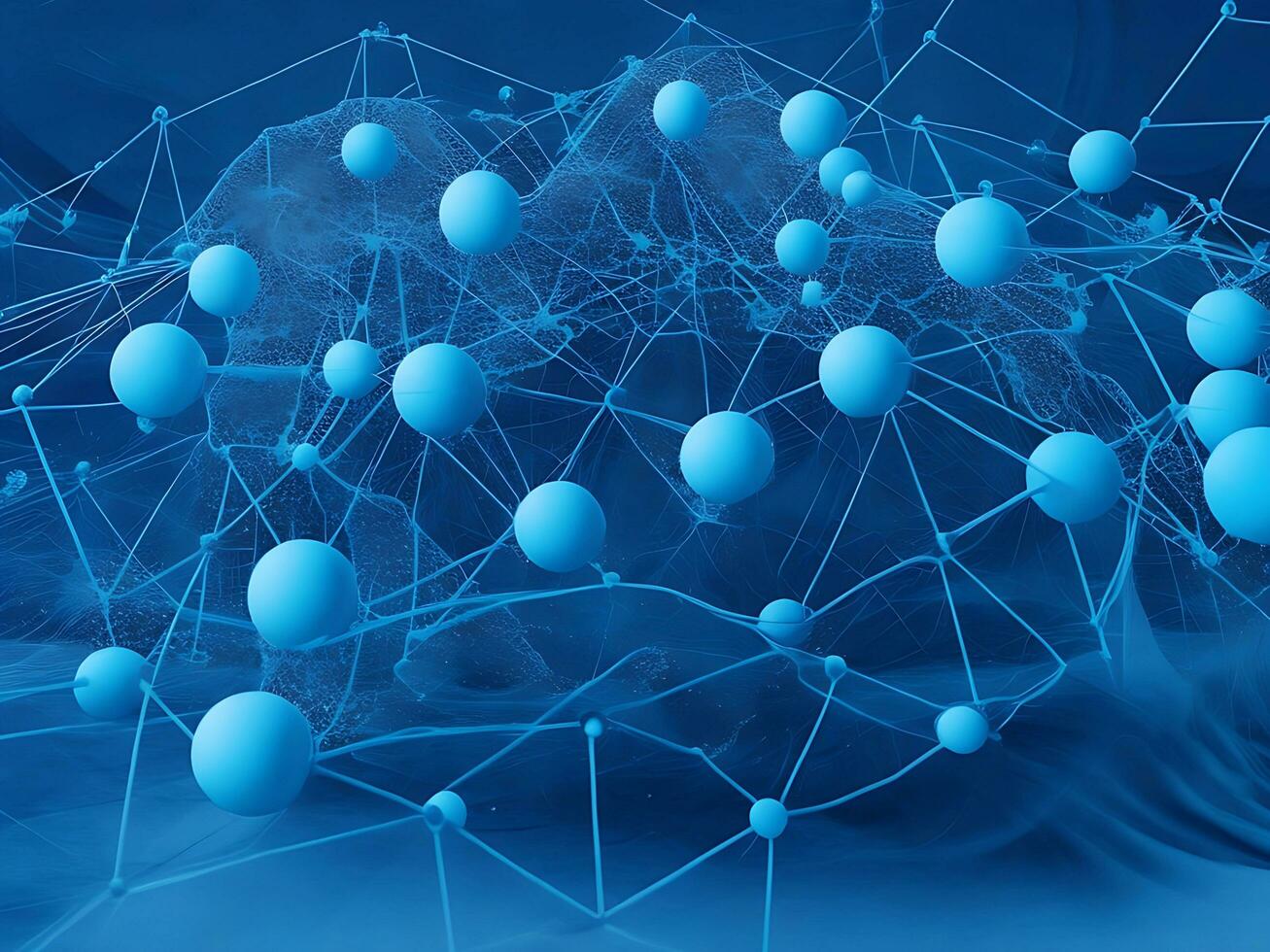 Network connection. Internet connection. Abstract blue background with moving lines and dots. Visualization of big data. 3d rendering. Generative AI. free Stock Photo