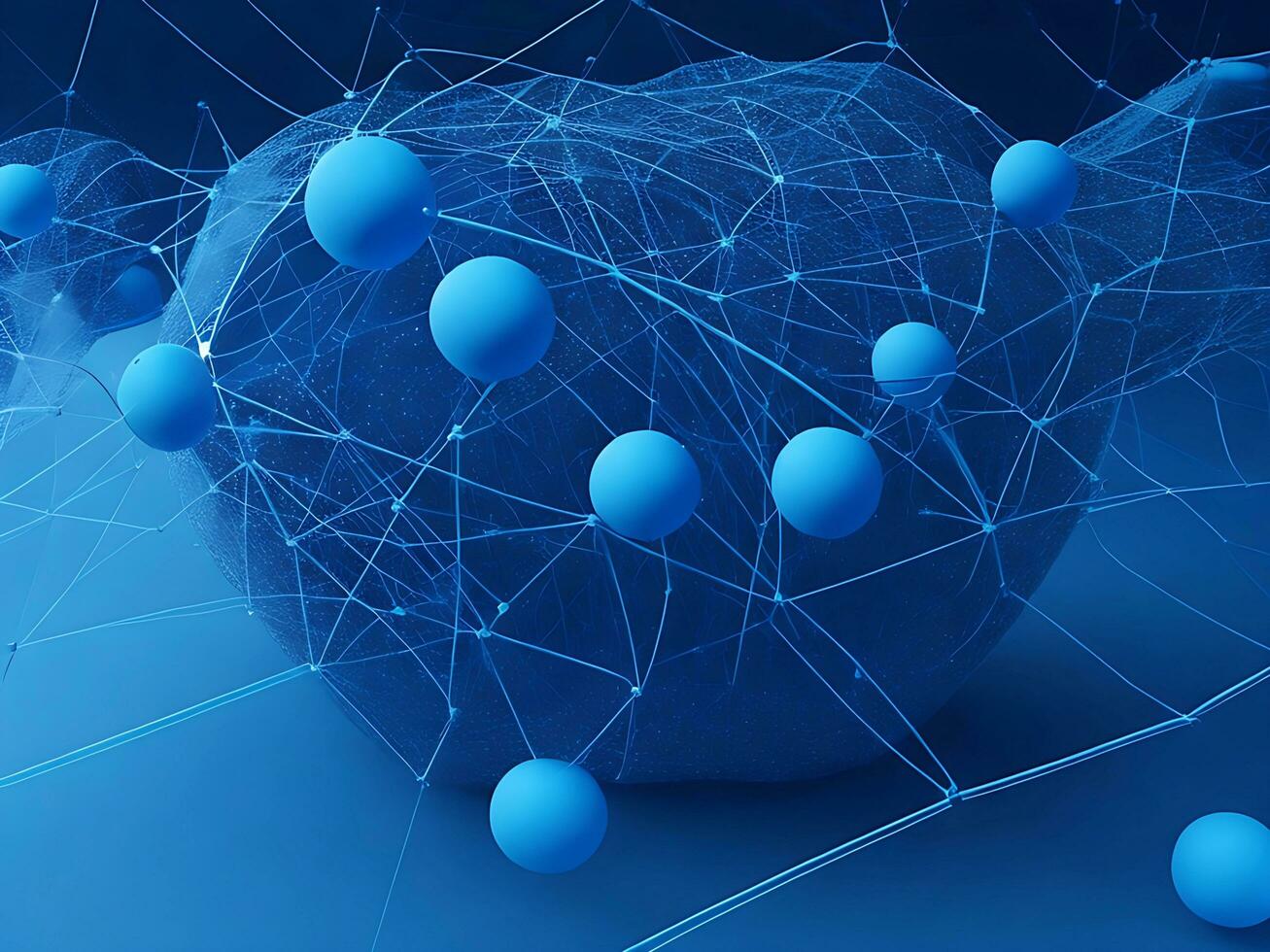 Network connection. Internet connection. Abstract blue background with moving lines and dots. Visualization of big data. 3d rendering. Generative AI. free Stock Photo