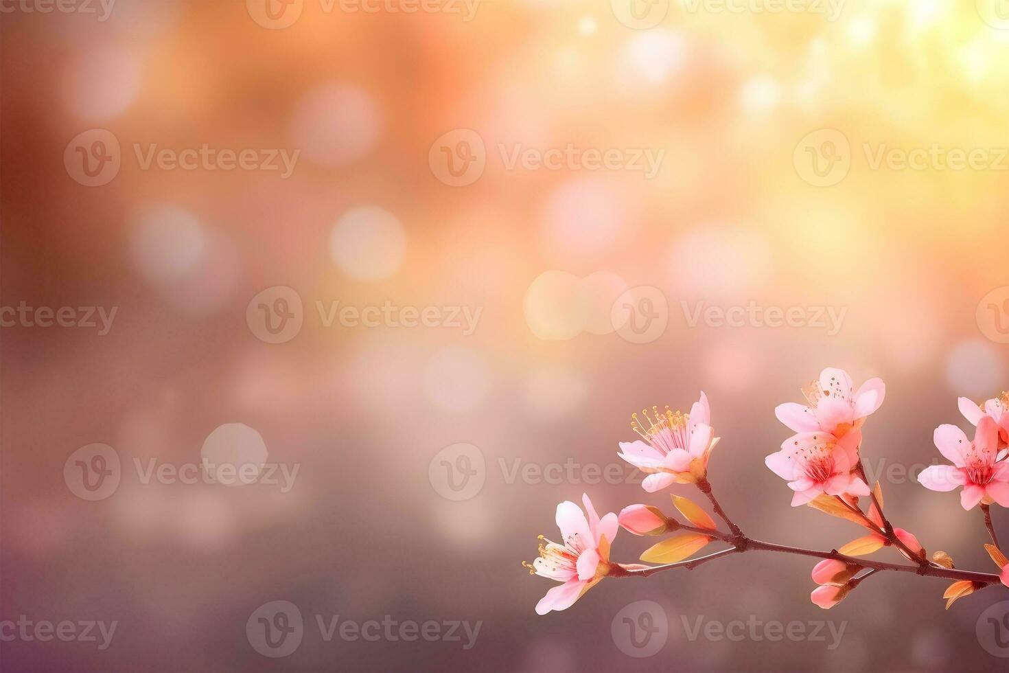 Spring blossom. Beautiful background with copy space and defocused lights. Selective focus. Generative AI photo