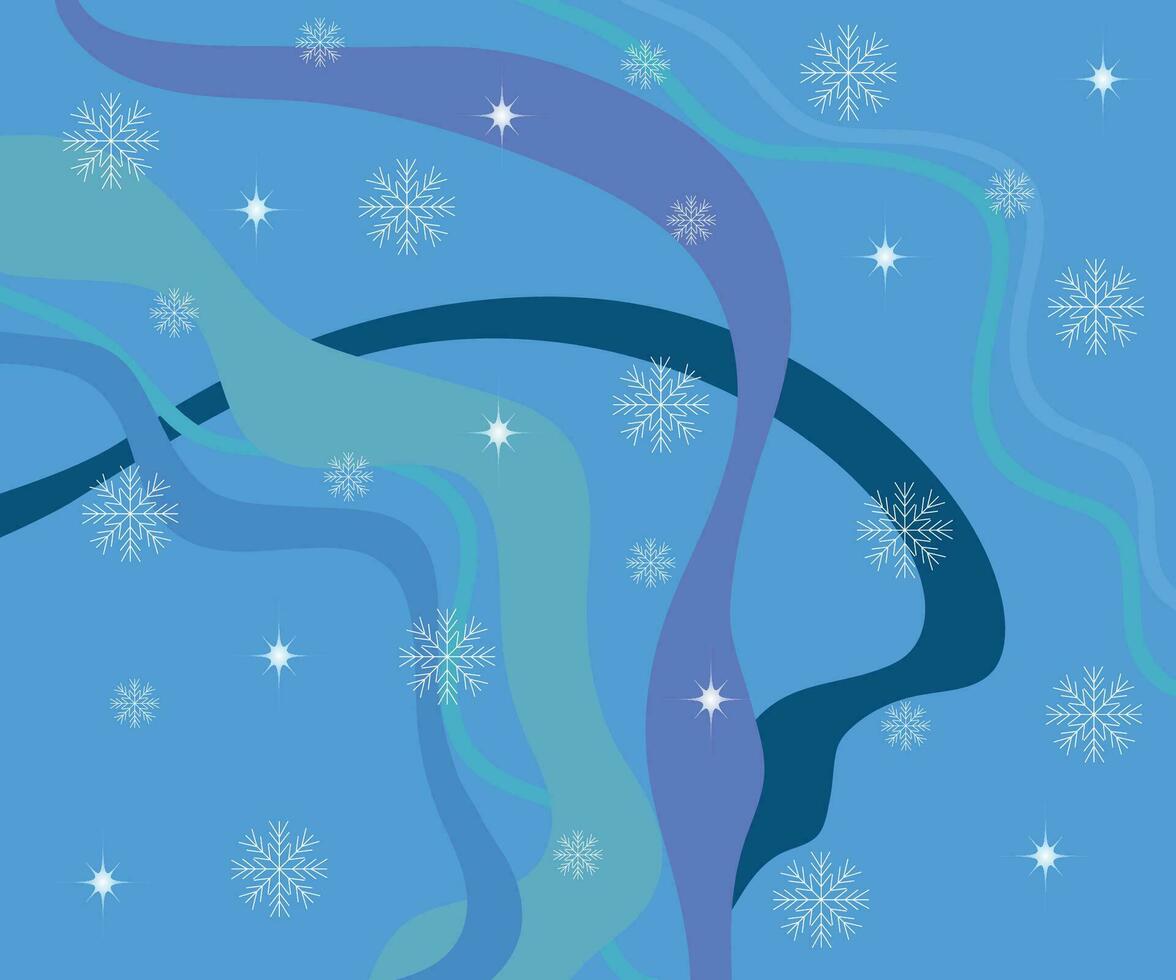 winter background with snowflakes, stars and ribbons vector
