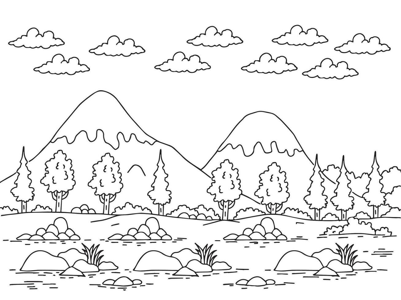 Design Nature Landscape Outline Coloring Page vector