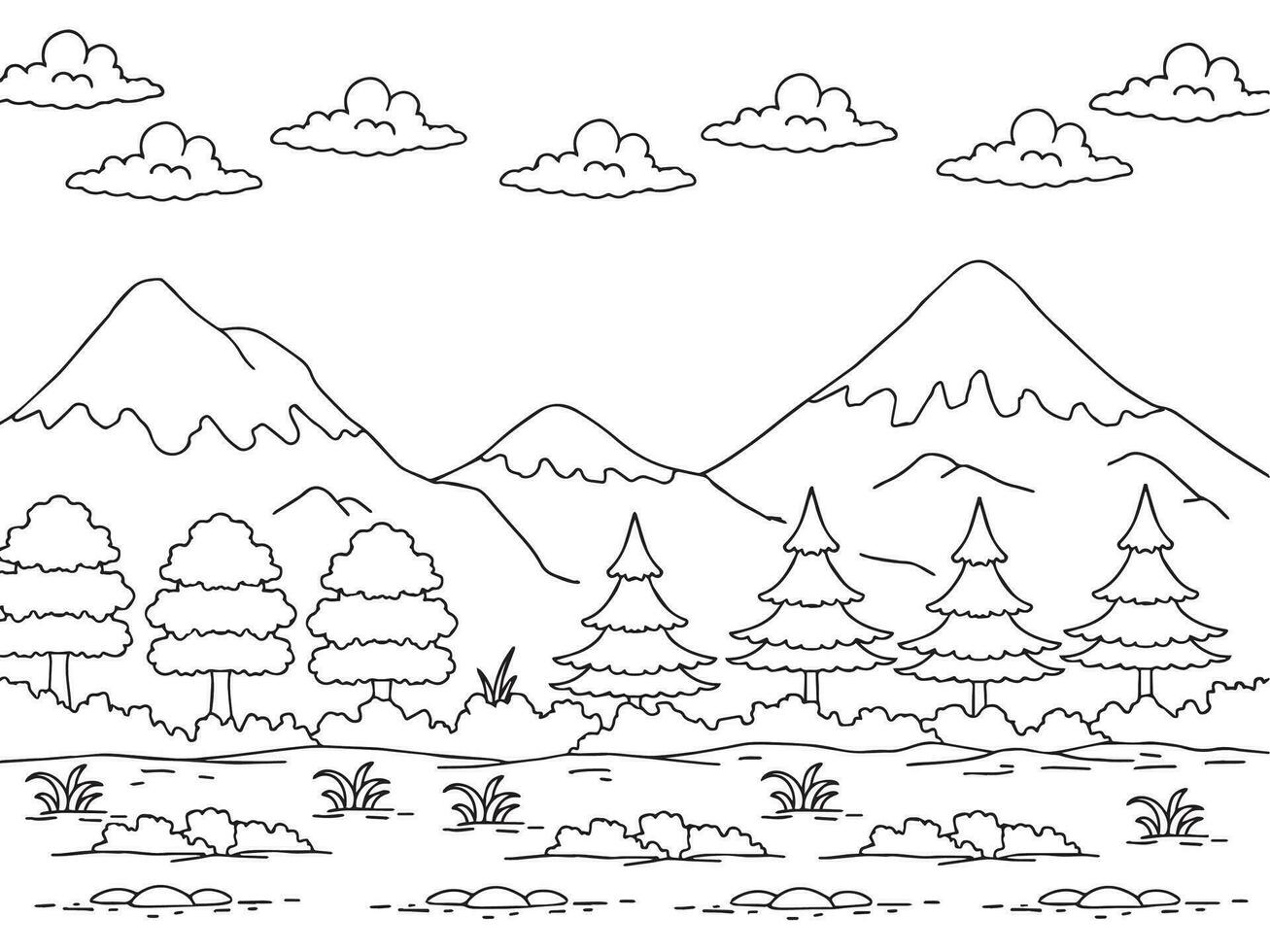 Design Nature Landscape Outline Coloring Page vector